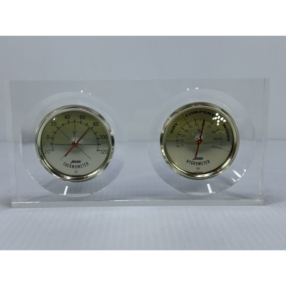 Vintage JASON Lucite HYGROMETER THERMOMETER Desktop Weather Station Made Japan